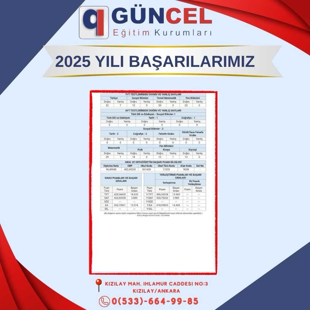 2025 DERECELERİMİZ-Güncel Eğitim Kurumları