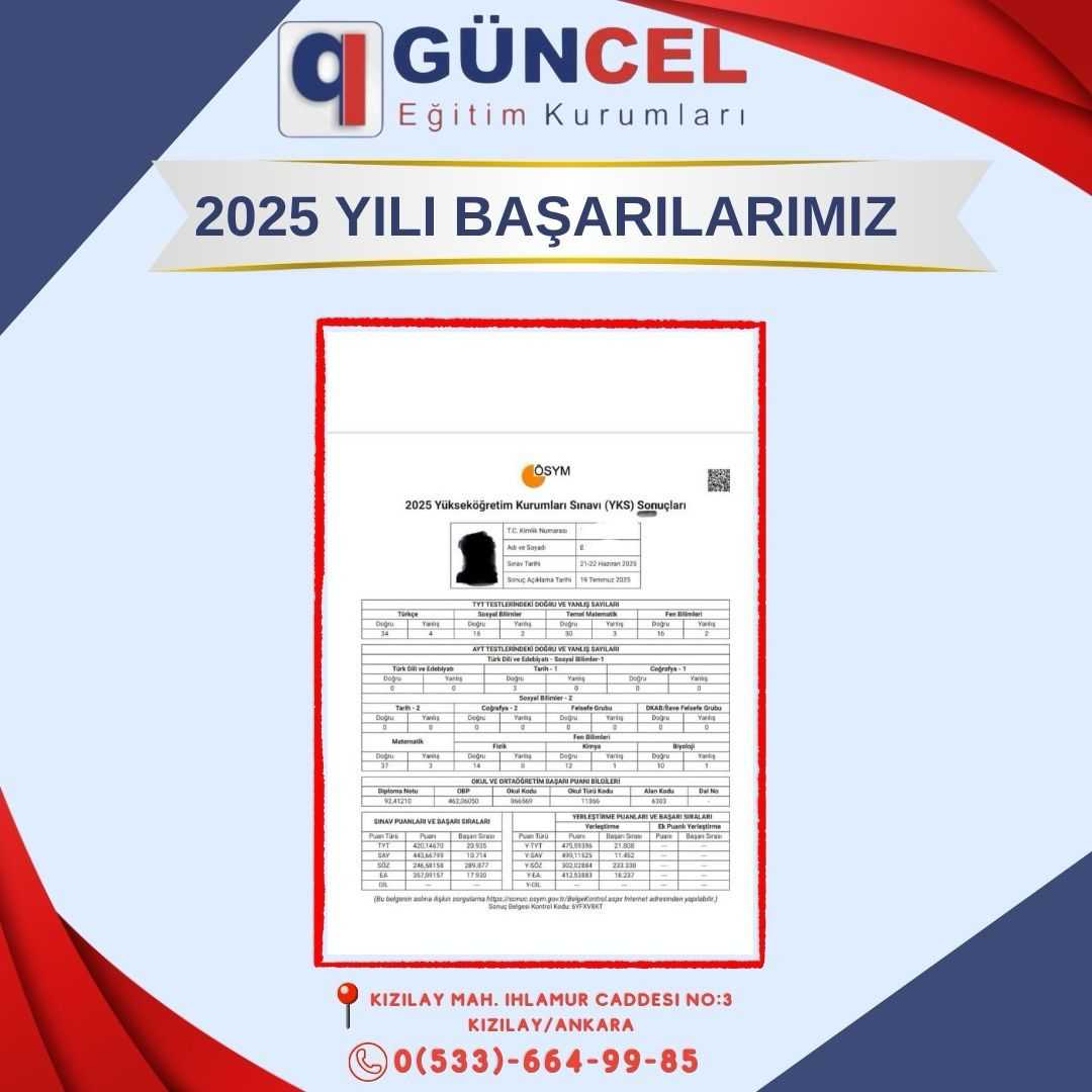 2025 DERECELERİMİZ-Güncel Eğitim Kurumları